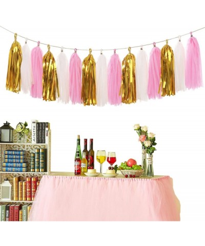 Paper Tassels Garland Banner - Tissue Paper Tassels for Wedding- Birthday- Festival Party Wall Decoration (Metallic Gold+Pink...