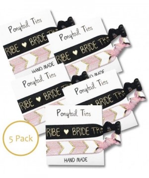 Bridesmaid Hair Ties Set of 5 - Party Favors - Bachelorette Team Bride Tribe Gift Elastics Bracelets - Pink and Black - CA18W...