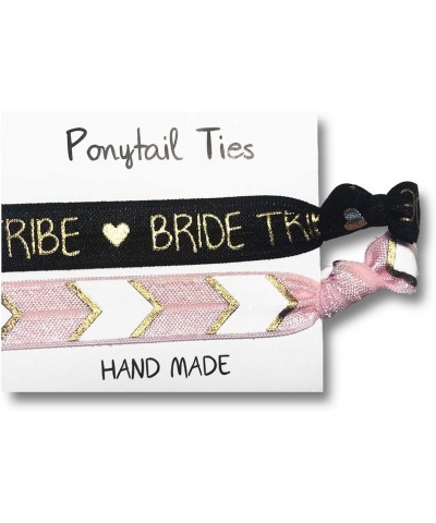 Bridesmaid Hair Ties Set of 5 - Party Favors - Bachelorette Team Bride Tribe Gift Elastics Bracelets - Pink and Black - CA18W...