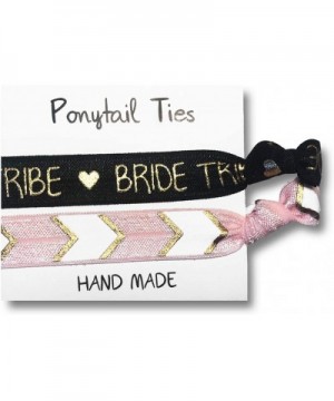 Bridesmaid Hair Ties Set of 5 - Party Favors - Bachelorette Team Bride Tribe Gift Elastics Bracelets - Pink and Black - CA18W...
