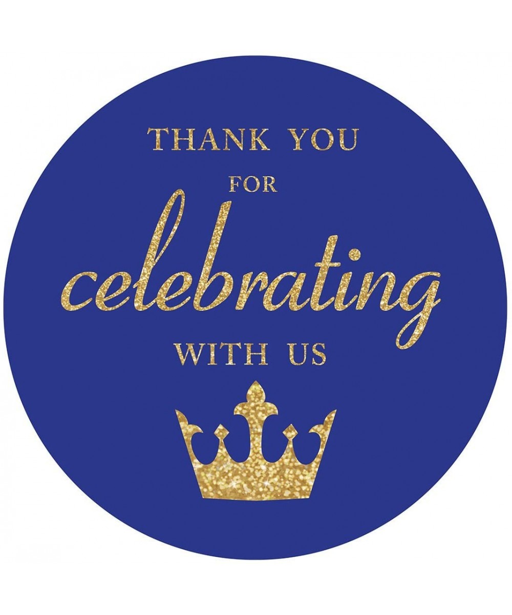 Royal Blue Little Prince Thank You stickers- Gold Glitter Boy Baby Shower or Birthday Party Crown Sticker Labels- 2 Inch Roun...