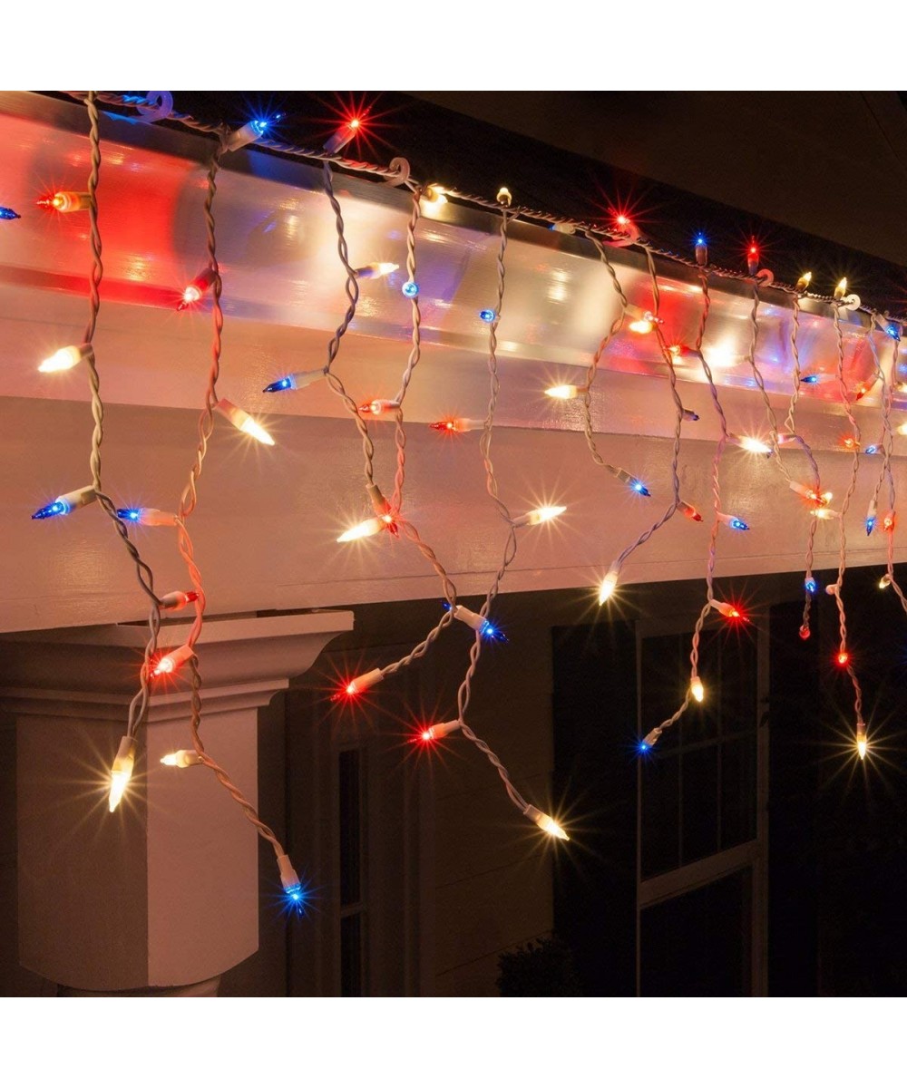 8.5 ft 150 Outdoor Patriotic Lights - Red- White and Blue Icicle Lights/Patriotic Decorations- July 4 Decorations- Fourth of ...