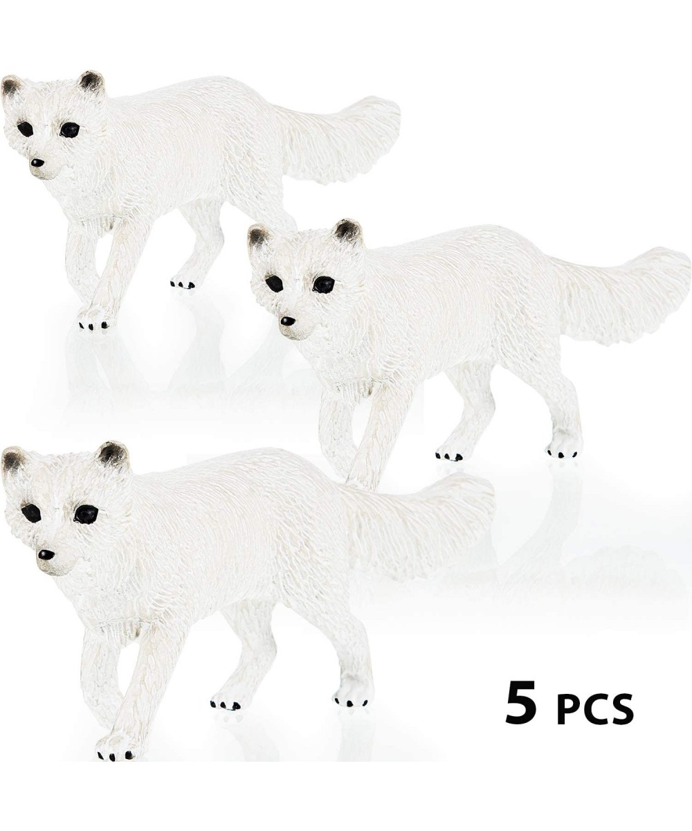 5 Pieces Arctic Fox Figurines Polar Animal Miniature Mini Polar Animal Simulation Cake Toppers for Baby Shower Birthday Party...