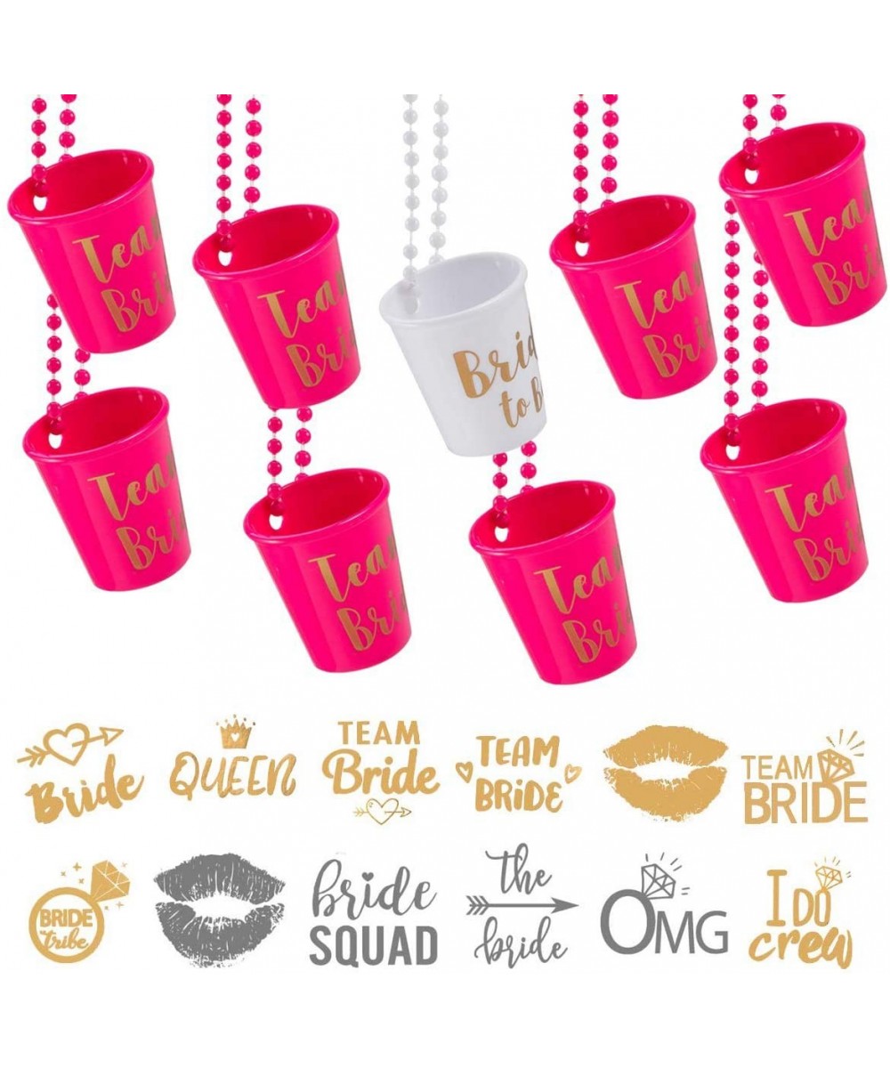 Bachelorette Party Supplies- Shot Glass Necklace 12 Pack Team Bride and Bride to Be Beaded Bridal with 24 Pack Bride Tribe Me...