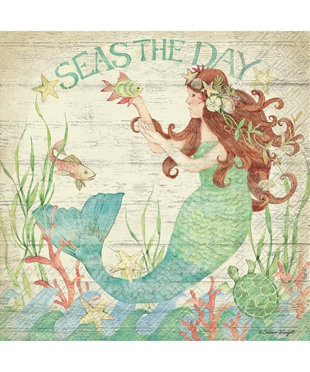 Beach-Themed 3-Ply Paper Luncheon Napkins- Seas The Day- 20-Count - CP1800797IH $14.16 Tableware