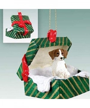 Brittany Brown & White Spaniel Gift Box Green Ornament - C3112FVDIC1 $9.90 Ornaments