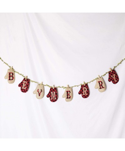 Merry Christmas Banner - Burlap and Buffalo Plaid Glove Shaped Be Merry Banner- Hand Made Christmas Decoration for Fire Place...