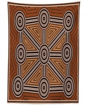 Tribal Outdoor Tablecloth- Australian Aboriginal Style Earth Tone Dot Painting Depicting Pattern with Borders- Decorative Was...