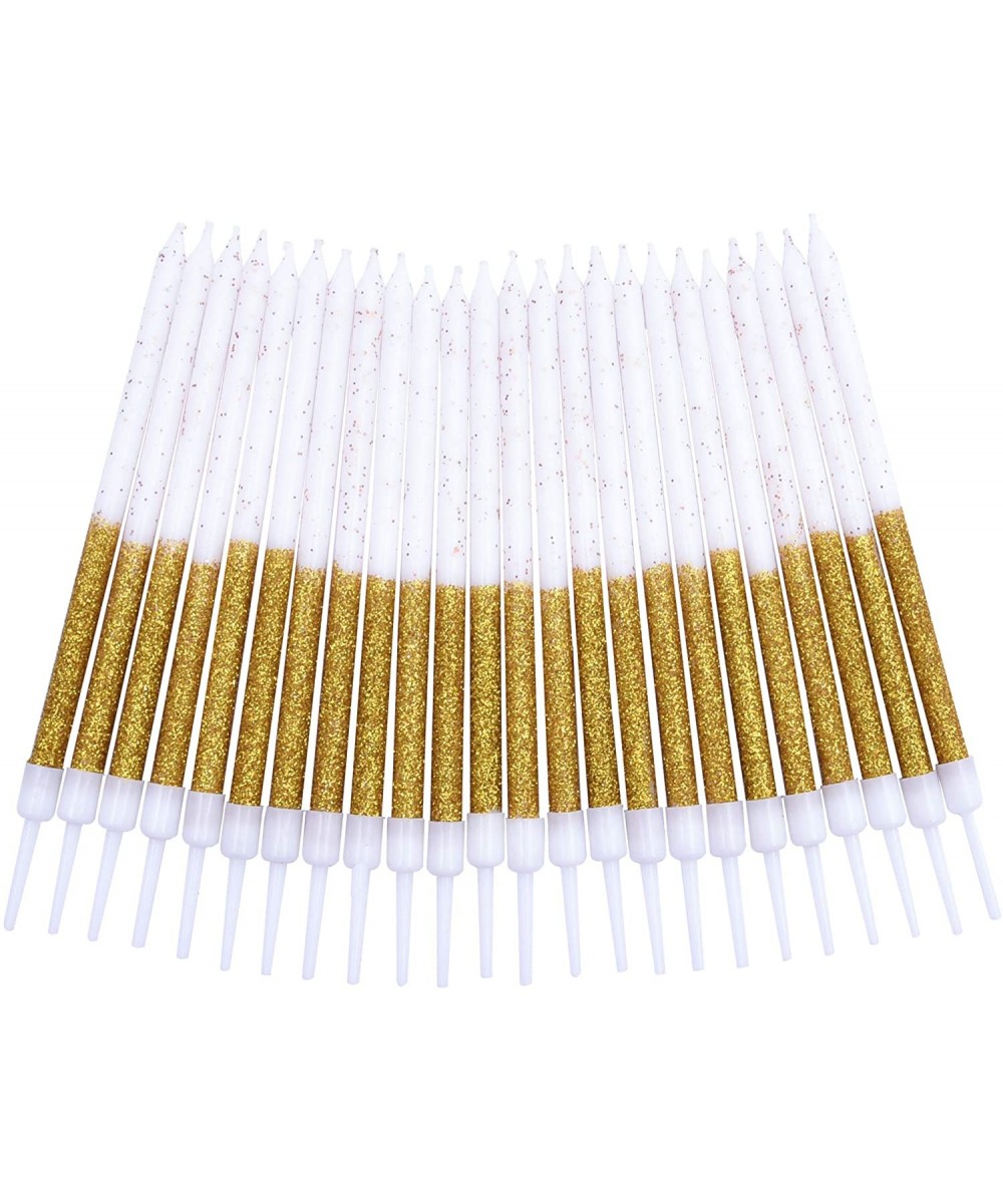 24 Count Metallic Gold Half Glitter Long Thin Birthday Candles in Holders with Cake Topper - CW19HCWS3CQ $5.04 Birthday Candles