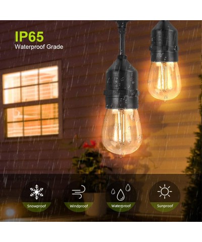 LED Outdoor String Lights - 48ft Outdoor Patio Cafe Lights- 2w Plastic Bulbs- IP65 Waterproof Outside String Light for Garden...
