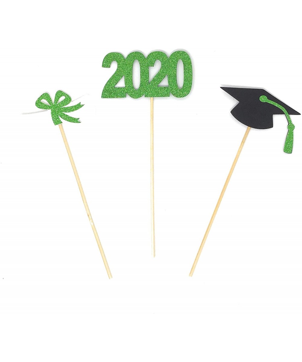 Green 3 piece set of School Colors Centerpiece Sticks including Diploma- Grad Cap- 2020 for DIY Graduation Decor (Green- 2020...