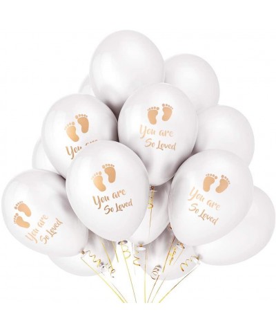 Set of 12 Newborn Baby Shower Helium Biodegradable Latex Balloon Gold Footprint White Paper Cocktail baptism Party for Neutra...