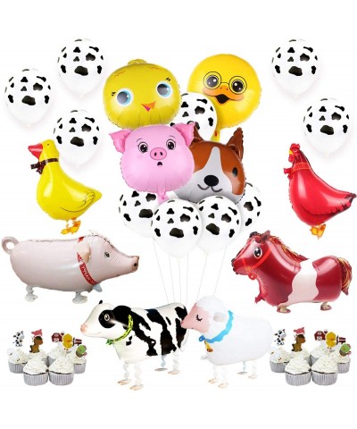 Farm Animal Party Decorations Walking Animal Balloons Cake Toppers Cow Print Balloons for Boy or Girl Barnyard Farm Animals B...