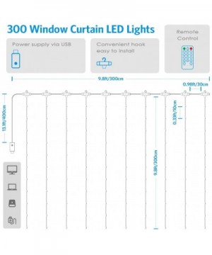 300 LED Window Curtain String Lights- Upgraded USB Powered Fairy String Lights 12 Modes Dimmable Decorative Lights with Sound...