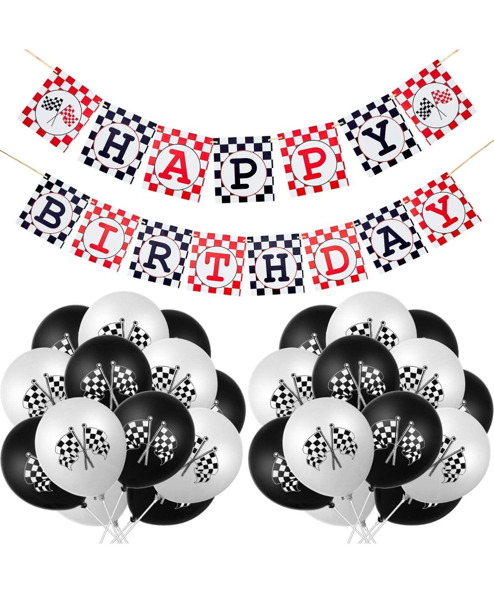 31 Pieces Race Car Party Decorations Set Including Race Car Happy Birthday Banner and Checkered Racing Car Balloons for Racin...
