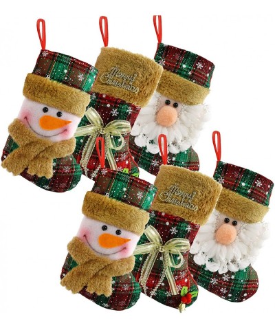 Set of 6 Scottish Christmas Stockings Small Holders Kit Plush Socks Gift Bags for Kids Tartan Decor Home Ornament Holiday Par...