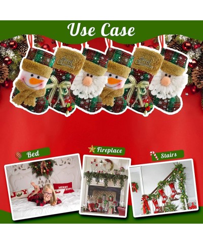 Set of 6 Scottish Christmas Stockings Small Holders Kit Plush Socks Gift Bags for Kids Tartan Decor Home Ornament Holiday Par...