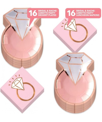 Bridal and Bachelorette Party Supplies - Blush Pink Metallic Diamond Ring Paper Dessert Plates and Beverage Napkins (Serves 1...