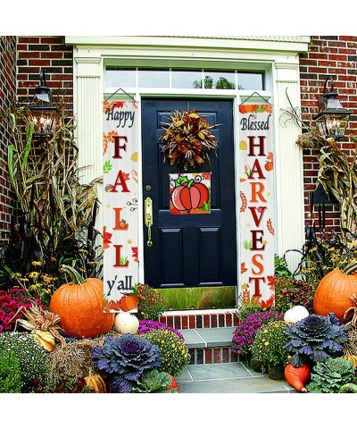 Fall Harvest Hanging Banner Thanksgiving Party Decorations Porch Sign Autumn Vintage Harvest Welcome Hanging Banner for Home ...