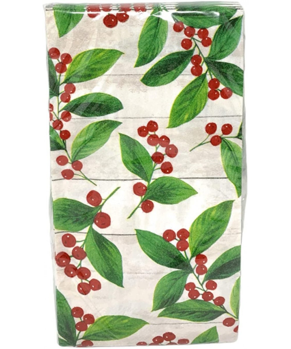 2-ply Guest Towels Buffet Hostess Paper Napkins- 20-Count- Christmas Winter Theme (Poinsettia Leaves Berries) - Poinsettia Le...