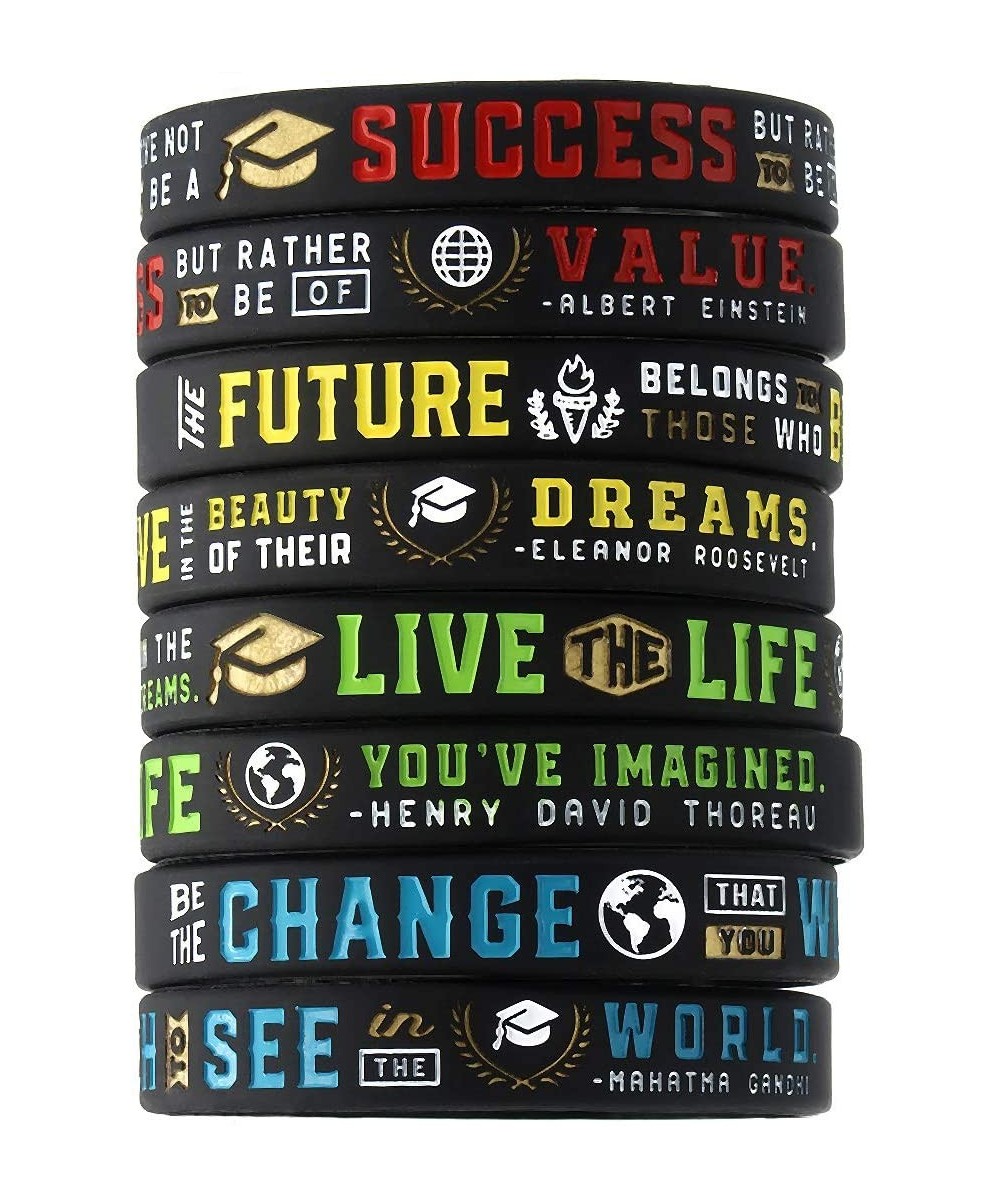 (12-Pack) Graduation Inspirational Quote Bracelets- Variety Pack - Wholesale Bulk Silicone Rubber Wristbands for Graduation P...