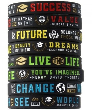 (12-Pack) Graduation Inspirational Quote Bracelets- Variety Pack - Wholesale Bulk Silicone Rubber Wristbands for Graduation P...