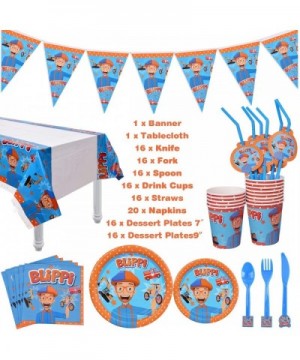 131pcs For Blippi Party Supplies Kit - Blippi Party Favors Birthday Party Decoration Table Cover Plates Cups Napkins Straws U...