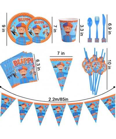 131pcs For Blippi Party Supplies Kit - Blippi Party Favors Birthday Party Decoration Table Cover Plates Cups Napkins Straws U...