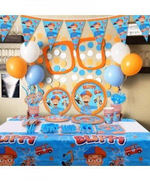 131pcs For Blippi Party Supplies Kit - Blippi Party Favors Birthday Party Decoration Table Cover Plates Cups Napkins Straws U...