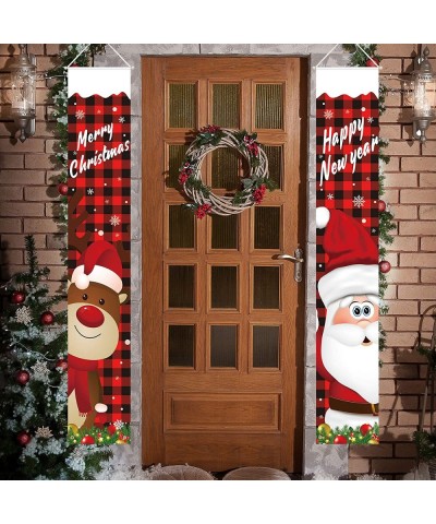 Christmas Porch Sign Santa Clause Deer Christmas Hanging Banners for Holiday Home Indoor Outdoor Porch Wall Christmas Decorat...