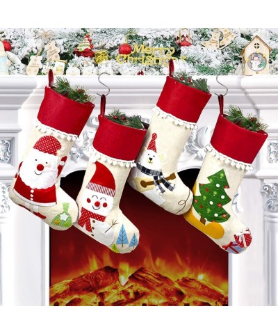 Christmas Stockings- 4 Pack 18" Big Xmas Stockings Decorations-Santa Snowman Bear Tree Xmas Character Fireplace Hanging Stock...