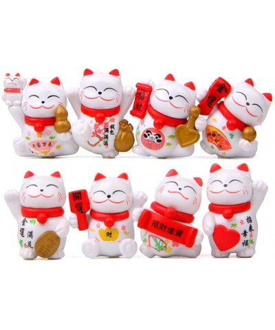 8 Pcs Cute Lucky Cat Figures- Animal Cat Characters Toys Mini Figure Collection Playset- Cat Toys Set Cake Toppers- Plant- Au...