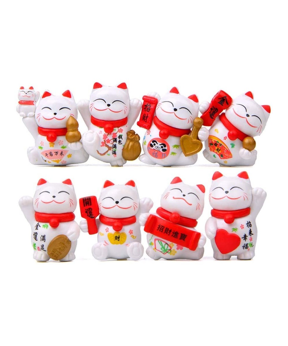 8 Pcs Cute Lucky Cat Figures- Animal Cat Characters Toys Mini Figure Collection Playset- Cat Toys Set Cake Toppers- Plant- Au...