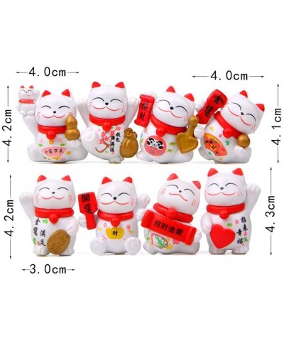 8 Pcs Cute Lucky Cat Figures- Animal Cat Characters Toys Mini Figure Collection Playset- Cat Toys Set Cake Toppers- Plant- Au...