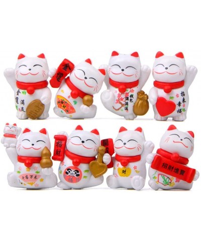 8 Pcs Cute Lucky Cat Figures- Animal Cat Characters Toys Mini Figure Collection Playset- Cat Toys Set Cake Toppers- Plant- Au...