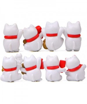 8 Pcs Cute Lucky Cat Figures- Animal Cat Characters Toys Mini Figure Collection Playset- Cat Toys Set Cake Toppers- Plant- Au...