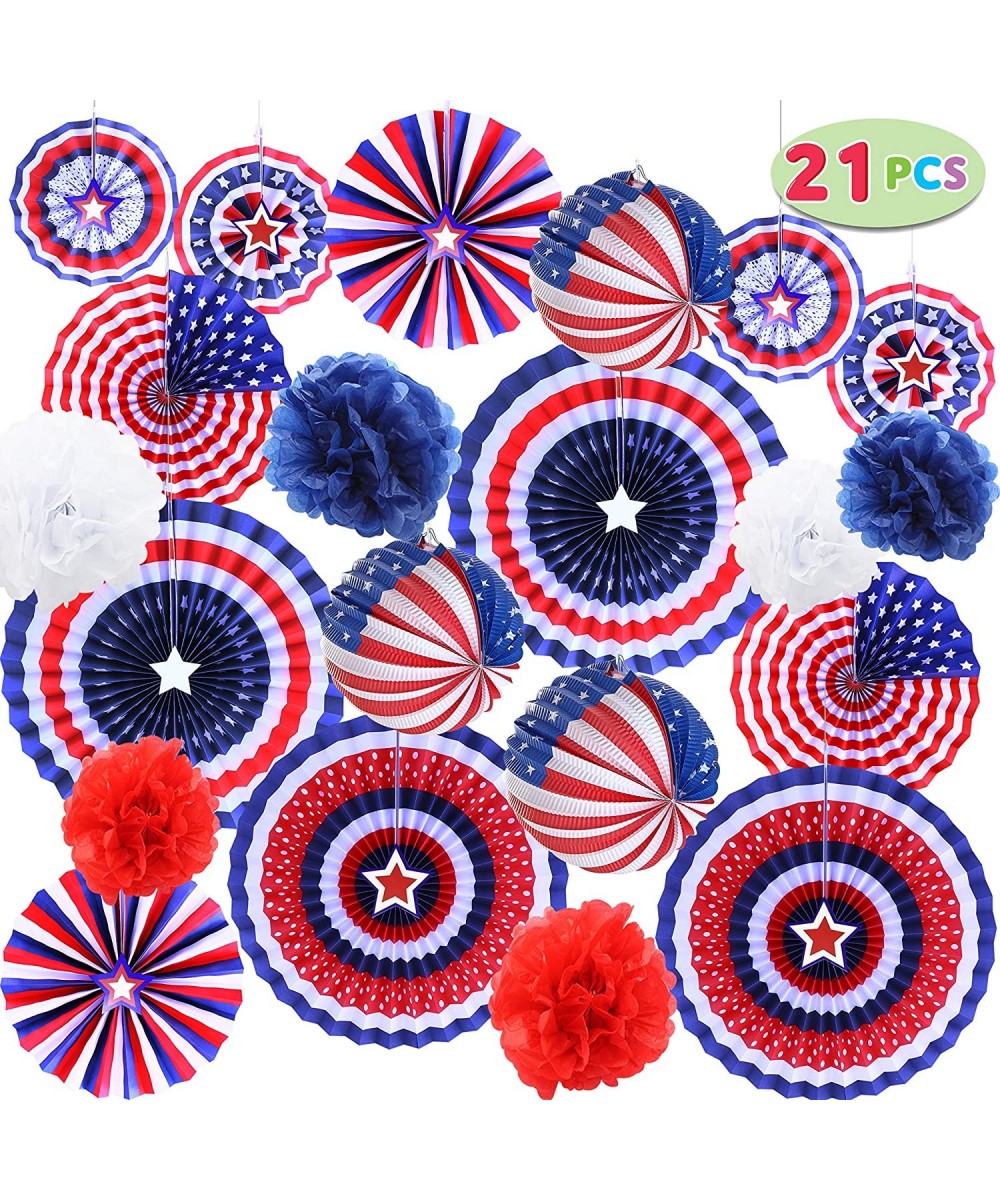 21 Pcs Patriotic Party Supplies 12 Paper Fan- 6 Flower Ball- 3 Flag Ball for 4th of July- Independence Day- Memorial Day- Vet...