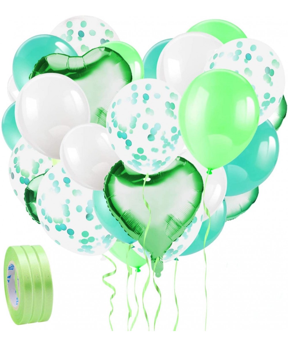 60pcs Green White Confetti Balloons Set- White Balloons Green Balloons Confetti Balloons with Ribbon for Wedding Birthday Sum...