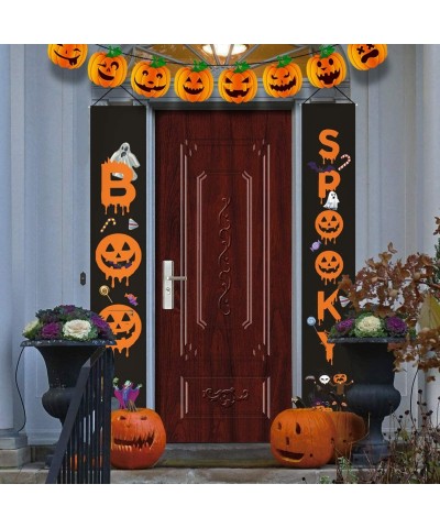 Halloween Banners Spooky Boo-Outdoor Indoor Halloween Decorations Welcome Bright Black Orange Porch Sign Hanging for Home Wal...