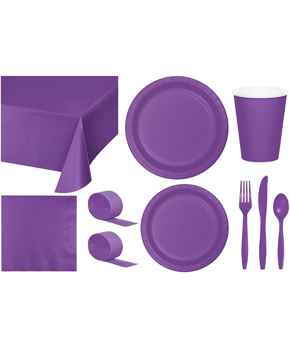 Party Bundle Bulk- Tableware for 24 People Amethyst- 2 Size Plates Napkins- Paper Cups Tablecovers and Cutlery- Box of 199 - ...