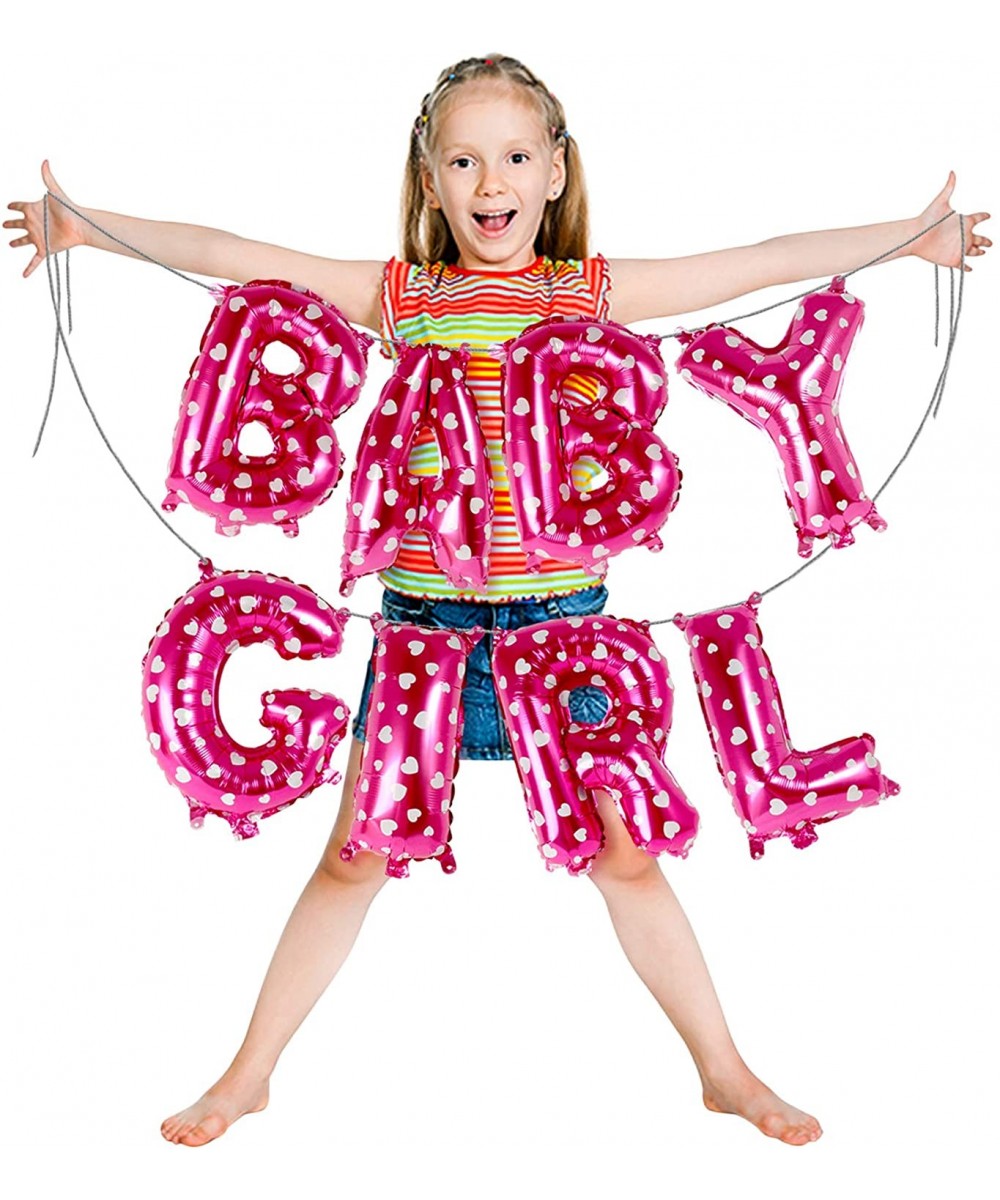 Metallic Pink Heart Baby Girl Foil Balloon Garland 16 inch Letter Mylar Banner for Baby Shower Girls Birthday Gender Reveal P...
