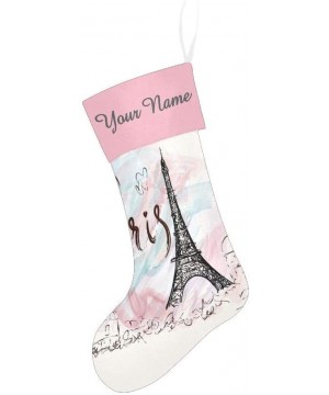 Christmas Stocking Custom Personalized Name Text Watercolor Paris Tower for Family Xmas Party Decoration Gift 17.52 x 7.87 In...