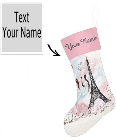 Christmas Stocking Custom Personalized Name Text Watercolor Paris Tower for Family Xmas Party Decoration Gift 17.52 x 7.87 In...