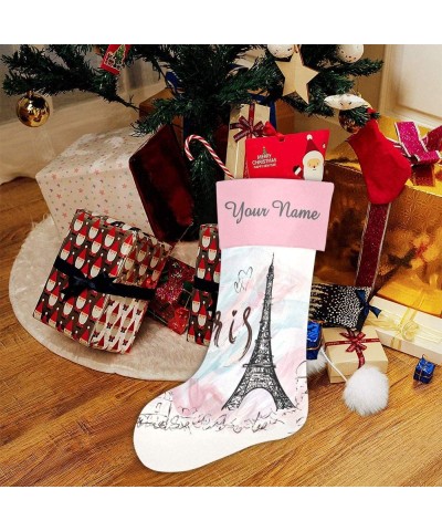 Christmas Stocking Custom Personalized Name Text Watercolor Paris Tower for Family Xmas Party Decoration Gift 17.52 x 7.87 In...