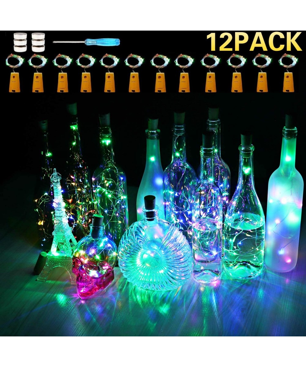 12 Pack Colorful Wine Bottle Lights with Cork- 7ft 20 LED Wine Cork Mini String Lights on Copper Wire-Battery Operated Starry...