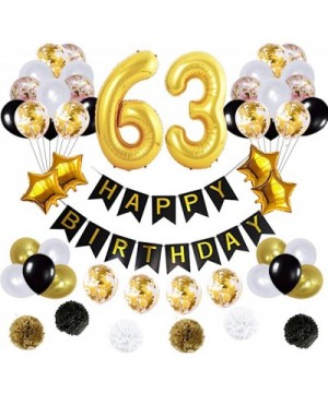 63 Birthday Decorations Ballons Happy Birthday Banner pom pom Flowers Gold Mylar Balloon Latex Balloons Number 63 Foil Ballon...