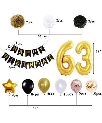 63 Birthday Decorations Ballons Happy Birthday Banner pom pom Flowers Gold Mylar Balloon Latex Balloons Number 63 Foil Ballon...