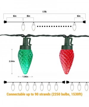 C9 Christmas Lights- 16ft 25 LED Faceted C9 Christmas Lights- Connectable Indoor Outdoor Xmas String Lights- 120V UL Certifie...