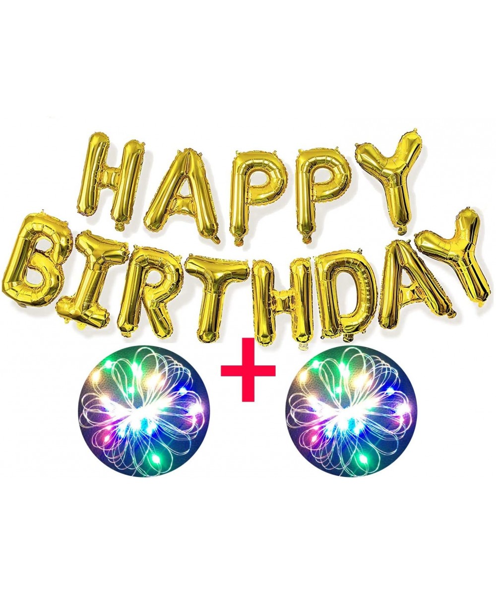 Self Inflating Happy Birthday Balloon Banner Bunting for Kids Birthday Party- 16 inch Letters Foil with 2 Pack 30 LED 10FT Mu...