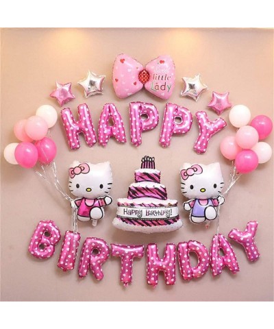 Hello Kitty birthday decoration party supplies set Kitty cute pink girl children happy birthday balloon bow star 22 pieces se...